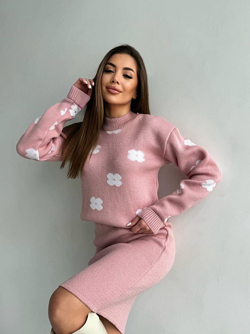 Жіночий базовий в'язаний костюм-двійка машина в'язка пудра Одеса - фото 7