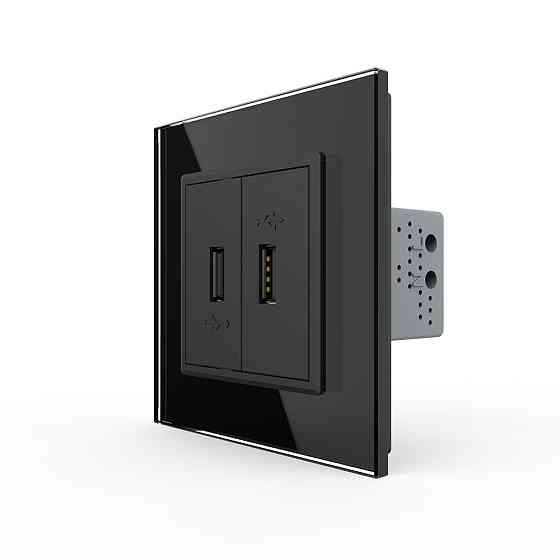 Розетка подвійна USB з блоком живлення Livolo чорний скло (VL-C792U-12) Коломыя