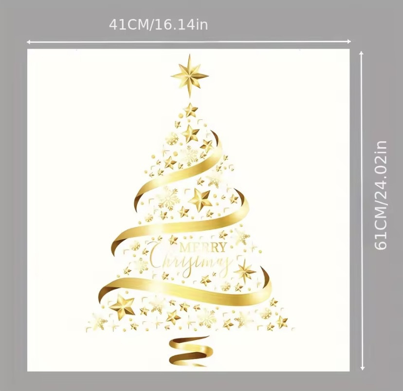 Наклейка новогодняя на окна Елка 61 на 41 см силикон золотистый Киев - изображение 3