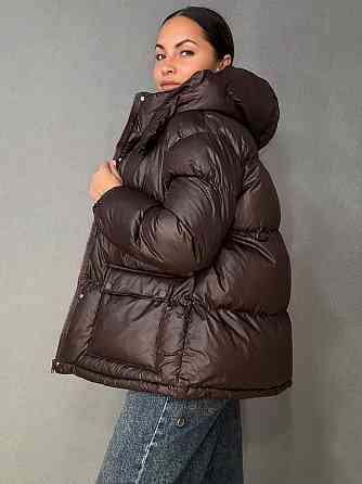 Куртка женская A-N 30046 глянцевая пуффер удлиненная с капюшоном S-M, коричневый, SM Киев