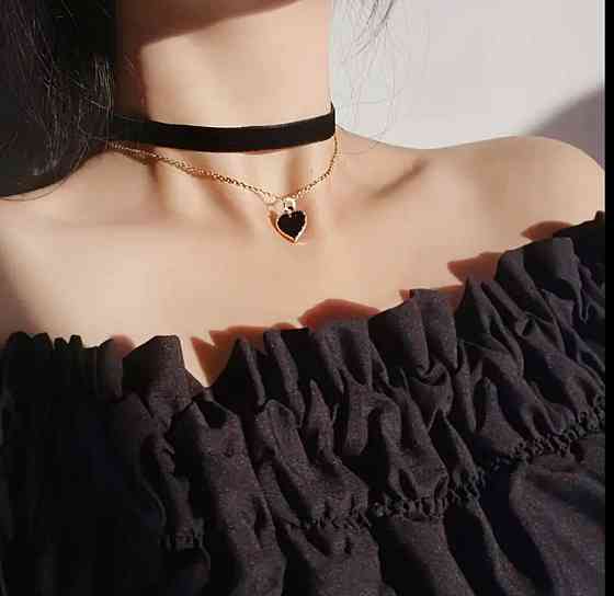 Чорний чокер з підвіскою серце – подвійне намисто на шию Київ