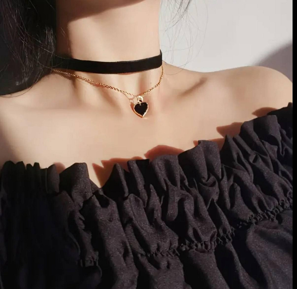 Чорний чокер з підвіскою серце – подвійне намисто на шию Київ - фото 4