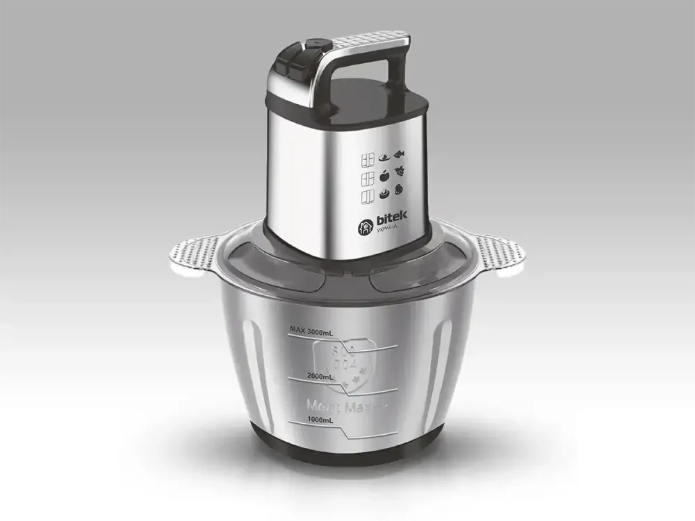 Комбайн кухонний подрібнювач BITEK BT-7026 2000Вт 3,0 л з нержавіючої сталі, подвійний ніж Блискавка Одеса - фото 4