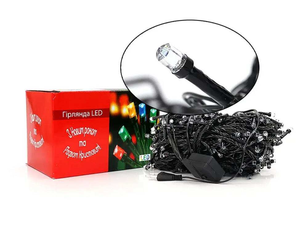 Гірлянда чорний провід лампа Рубінка велика 100LED (мікс) LED100M-8 для святкового декору будинку, вулиці Одеса - фото 1