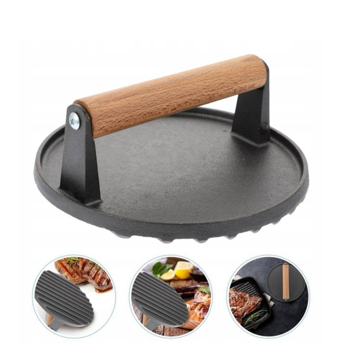 Пресс для мяса чугунный с деревянной ручкой 1,5 кг Ø20 см GRILLI 777185 Код: 012708 Ровно - изображение 3