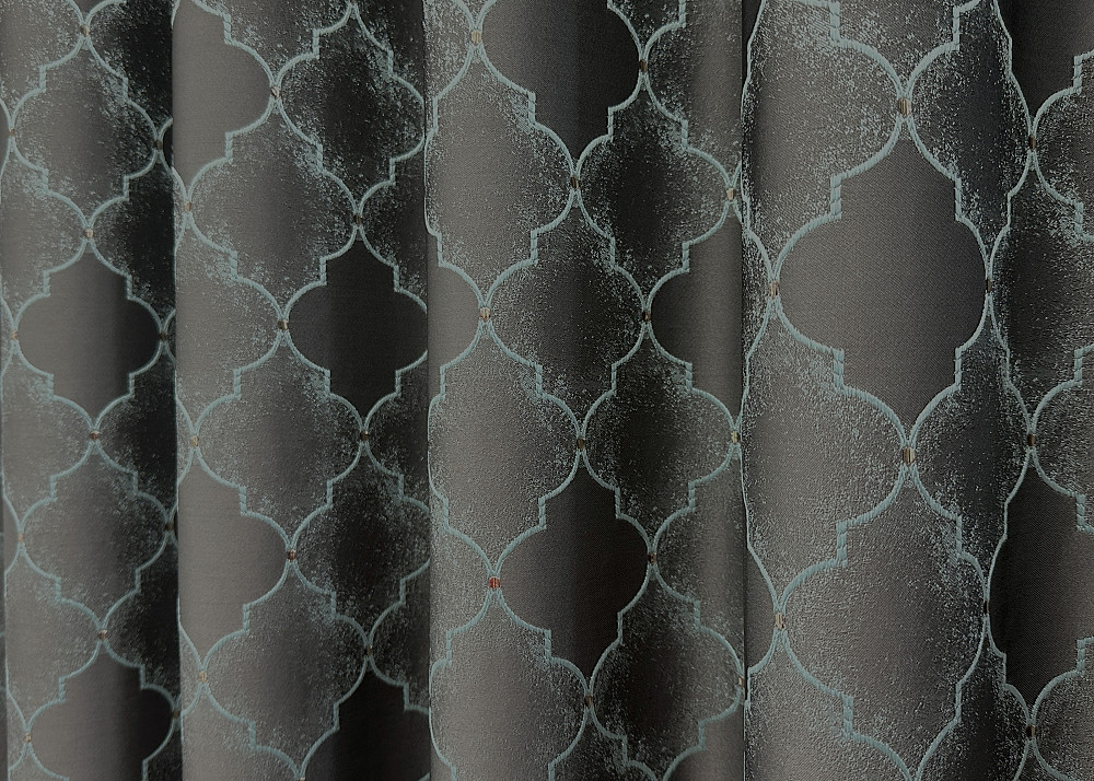 Комплект готовых штор VR-Textil Жаккард SAPFIR № 1754ш Графитовый с бирюзовым 100х300 см 2 шт (31-815) Киев - изображение 7