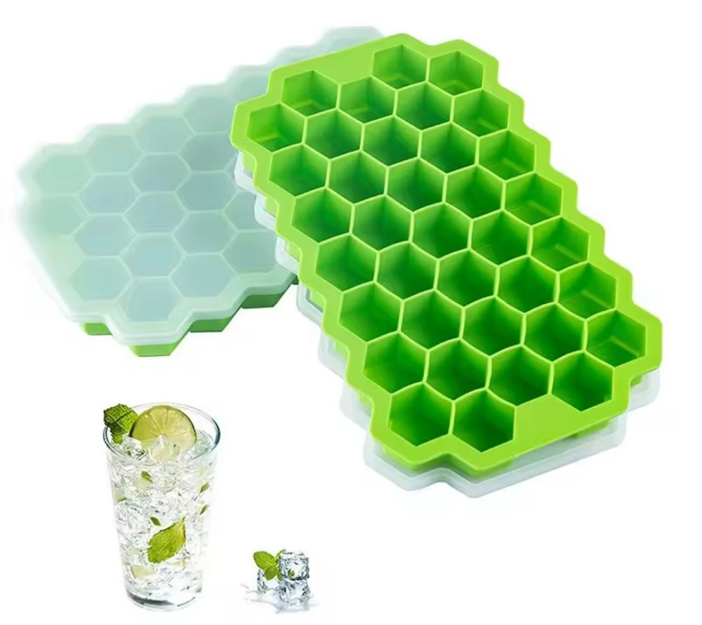 Форма силиконовая для льда с крышкой на 37 кубиков 18 на 10 см салатовый Киев - изображение 2