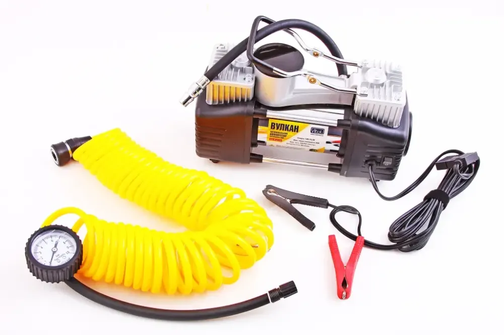 Компресор 300Вт/150psi/90л Vitol на затискачах з ліхтарем Вулкан 2-цил, шланг 7,5м, маном. Вінниця - фото 1