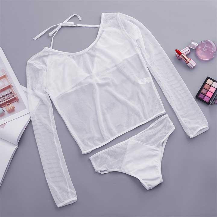 Сексуальный комплект в сетку (топ, лиф, трусы) XS/S белый – Эротическое белье Винница - изображение 3