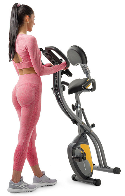 Велотренажер магнітний Hop-Sport HS-3010X Grix X-Bike з еспандерами сіро-жовтий Київ - фото 3