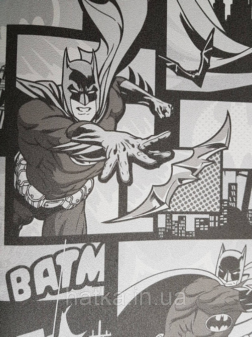Метрові вінілові шпалери на флізеліні AdaWall Ada Kids дитячі бетмен комікси чорний сірий Київ - фото 4