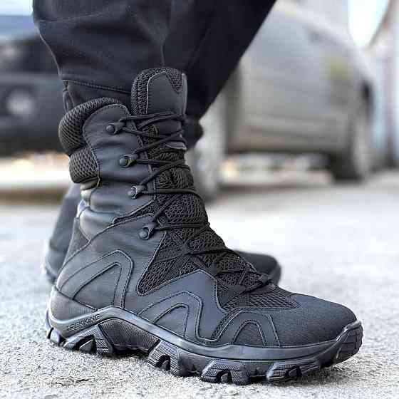 Тактичні літні берці чоловічі чорні з натуральної шкіри CRAZY HORSE для військових та туризму Львів