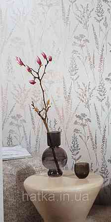 Шпалери вінілові на флізеліні Grandeco Universe 5 гілки листя квіти польові бронза срібло на бежевому Київ
