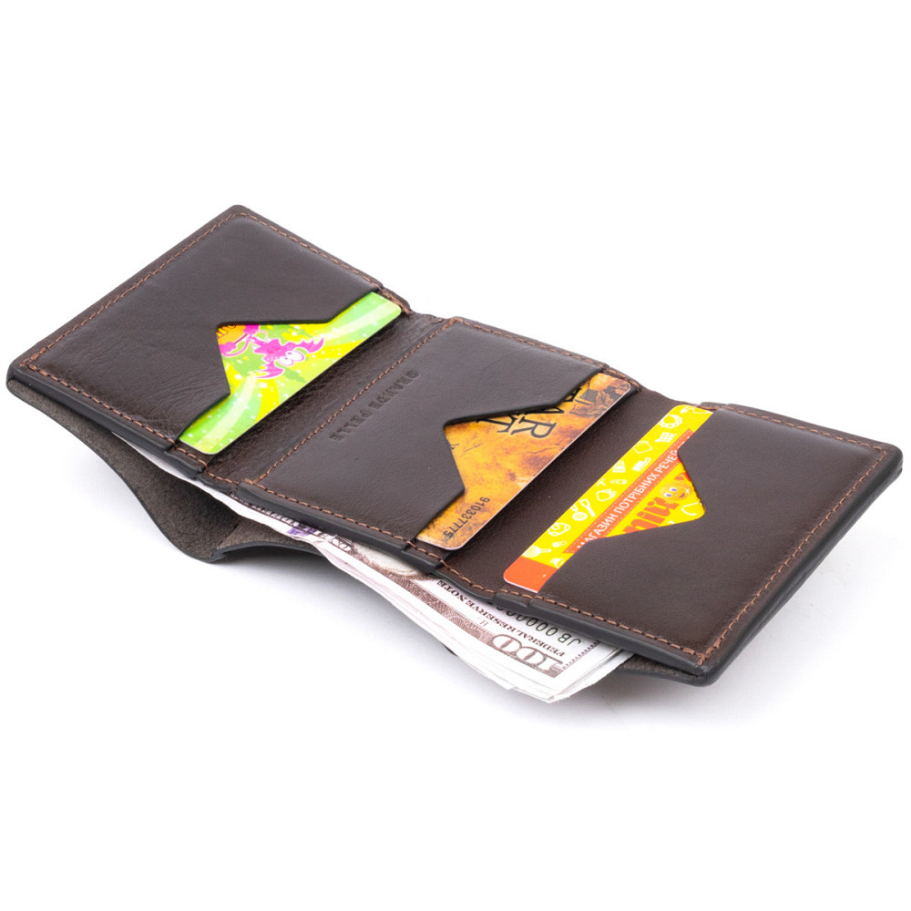 Портмоне вертикальне з хлястиком на магніті на одне відділення GRANDE PELLE 11305 Коричневе Київ - фото 9