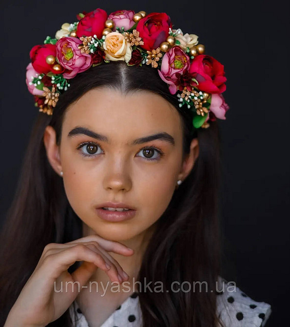 Ободок обруч з квітами "Піони середній вишневий" Кривий Ріг - фото 1