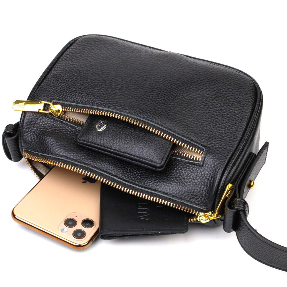 Современная сумка на плечо кросс-боди из натуральной кожи 22127 Vintage Черная Киев - изображение 8