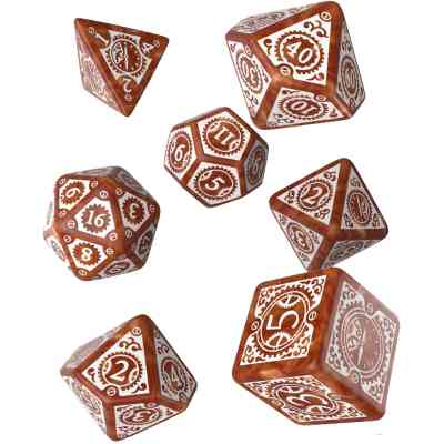 Набір кубиків для настільних ігор Q-Workshop Steampunk Clockwork Caramel white Dice Set (7 шт) (SSTC72) Вінниця