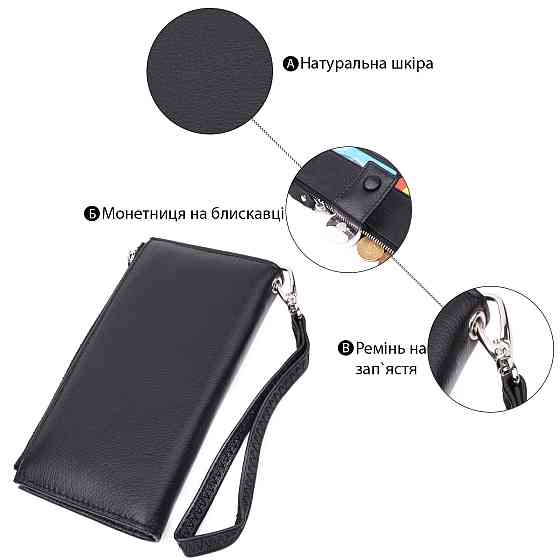 Лаконічний жіночий вертикальний гаманець-клатч із натуральної шкіри ST Leather 22537 Чорний Київ