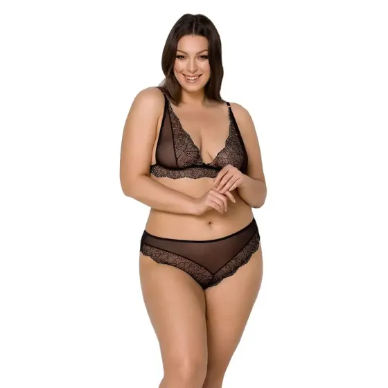 Комплект білизни Passion AMBERLY SET 6XL/7XL black, ліф, трусики бразиліана, люрексова нитка Львів