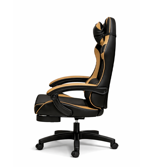 Геймерское кресло Primaveo с эргономичными подушками и выдвижной подставкой для ног, Черный/Золотой Киев - изображение 3