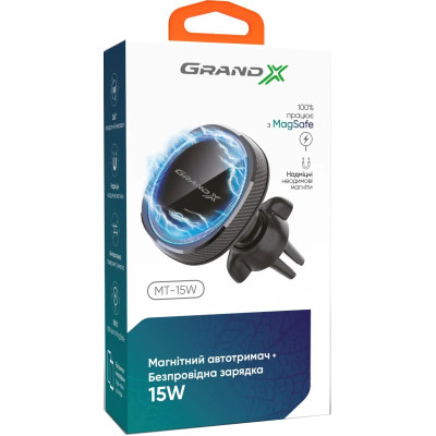 Універсальний автотримач Grand-X MT-15W MagSafe з зарядкою 15W (кріплення на дефлектор) (MT-15W) Вінниця - фото 6