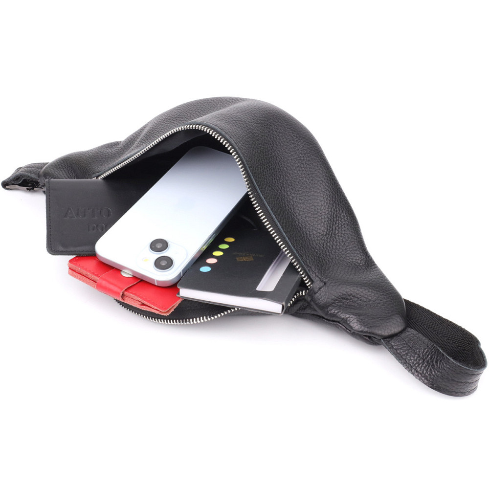 Отменная сумка бананка из зернистой натуральной кожи Черный (SHVIGEL) Киев - изображение 2