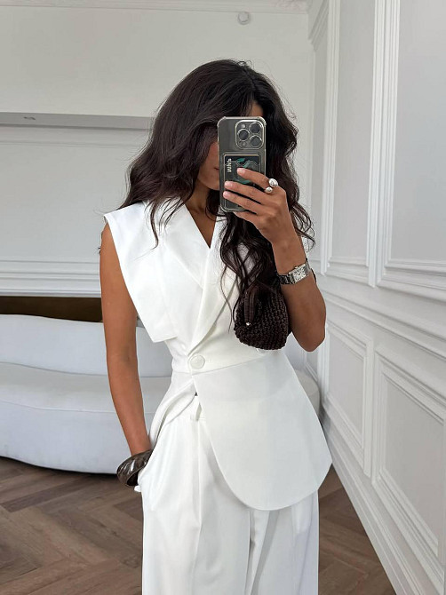 Женский классический костюм брючный двойка костюмка Молочный, 46/48 Одесса - изображение 3