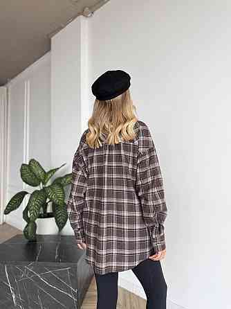 Женская рубашка в клетку oversize из турецкой фланели, коричневая, 48-50-52 Лубны