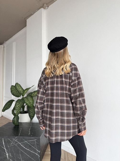 Женская рубашка в клетку oversize из турецкой фланели, коричневая, 48-50-52 Лубны - изображение 3