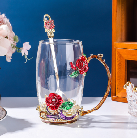 Чашка термостойкая 350 мл с ложечкой блюдцем и крышечкой Чайная пара Красная роза Подарочная упаковка Кременчуг