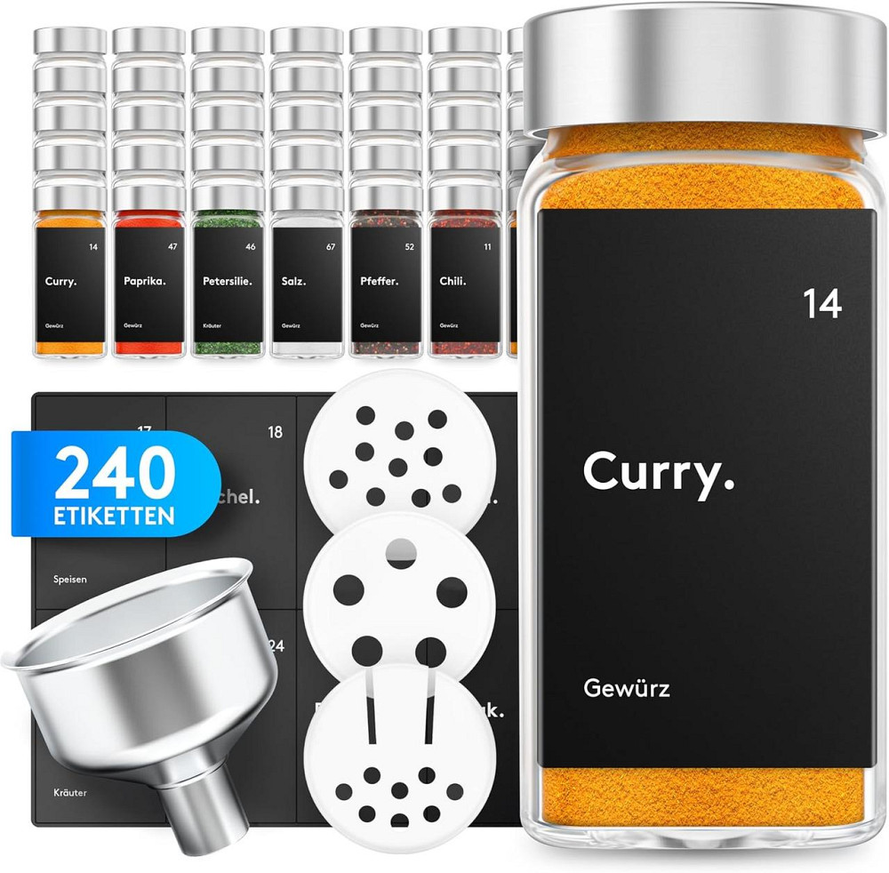 Банки для спецій скляні, набір 24 шт, квадратні з етикетками, воронкою, маркером, баночки 120 мл для кухні комплект Київ - фото 1