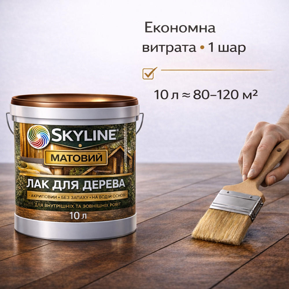 Лак для дерева Skyline матовий акриловий прозорий без запаху для внутрішніх та зовнішніх робіт 10 л Харків - фото 5