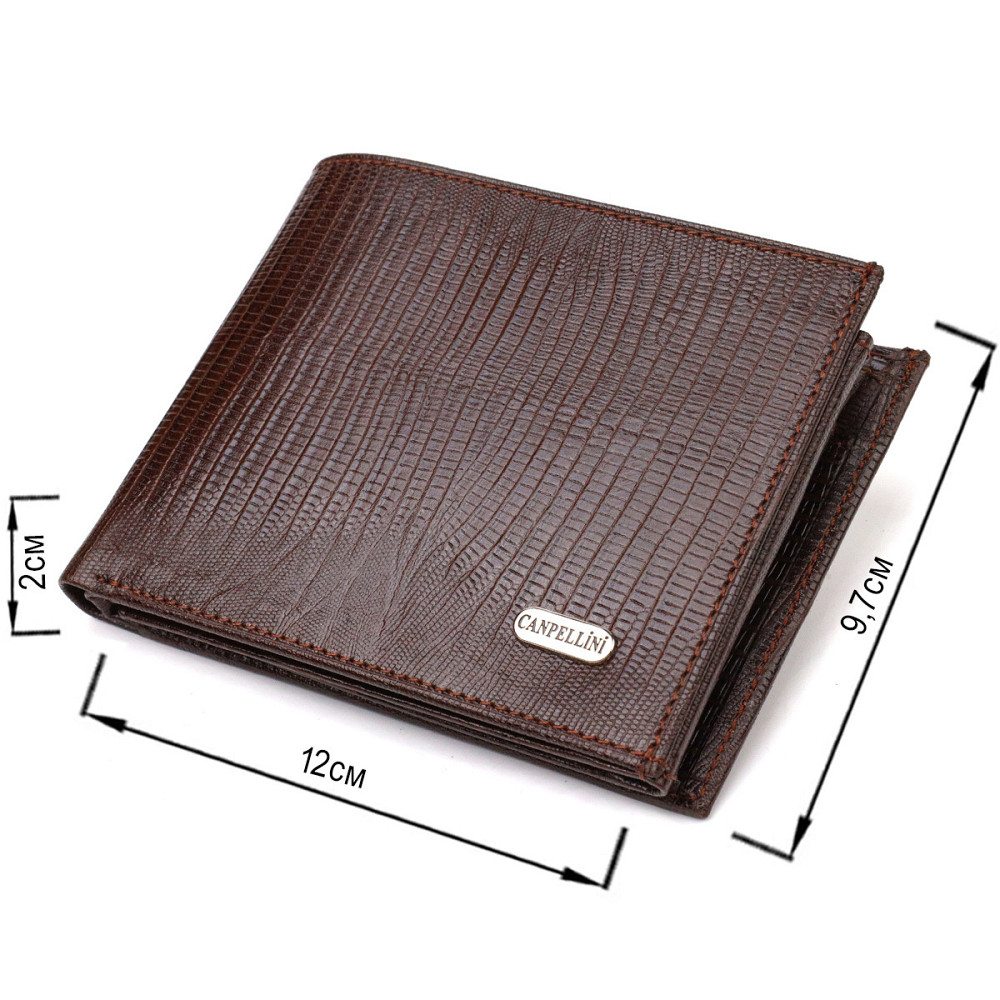 Стильный горизонтальный мужской бумажник среднего размера из натуральной фактурной кожи CANPELLINI 21864 Коричневый Киев - изображение 3