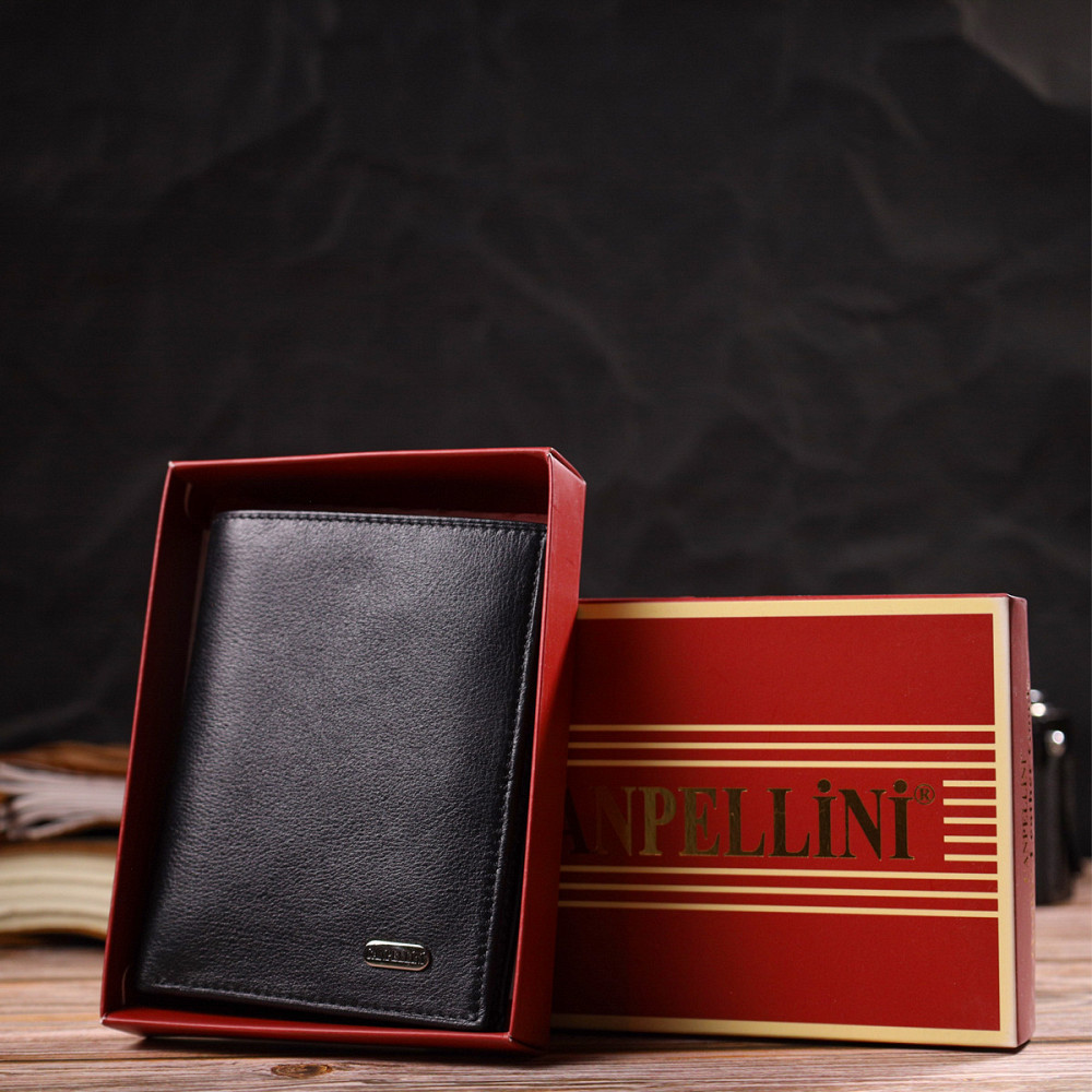 Чоловічий гаманець вертикального формату з натуральної шкіри Чорний (CANPELLINI) Київ - фото 4