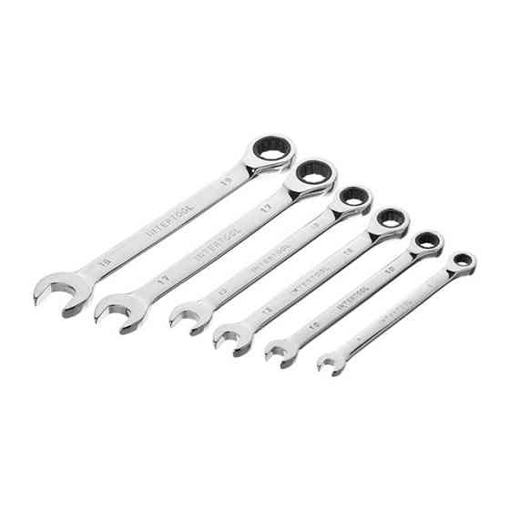 Набор ключей комбинированных, с трещоткой, 6 шт., 8-19 мм, Cr-V, профессиональный, DIN3113 INTERTOOL XT-1301 Киев