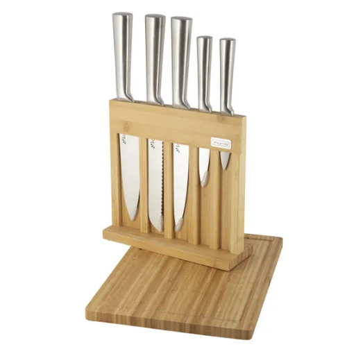 Набір ножів 6 предметів (5 ножів + дошка) на дерев'яній підставці нержавіюча сталь 5168 KAMILLE Житомир - фото 2