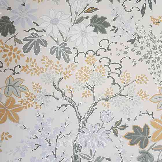 Обои флизелиновые эко Rasch Salisbury 0.53х10 цветы полевые листья желтые белые серые на желтом Киев