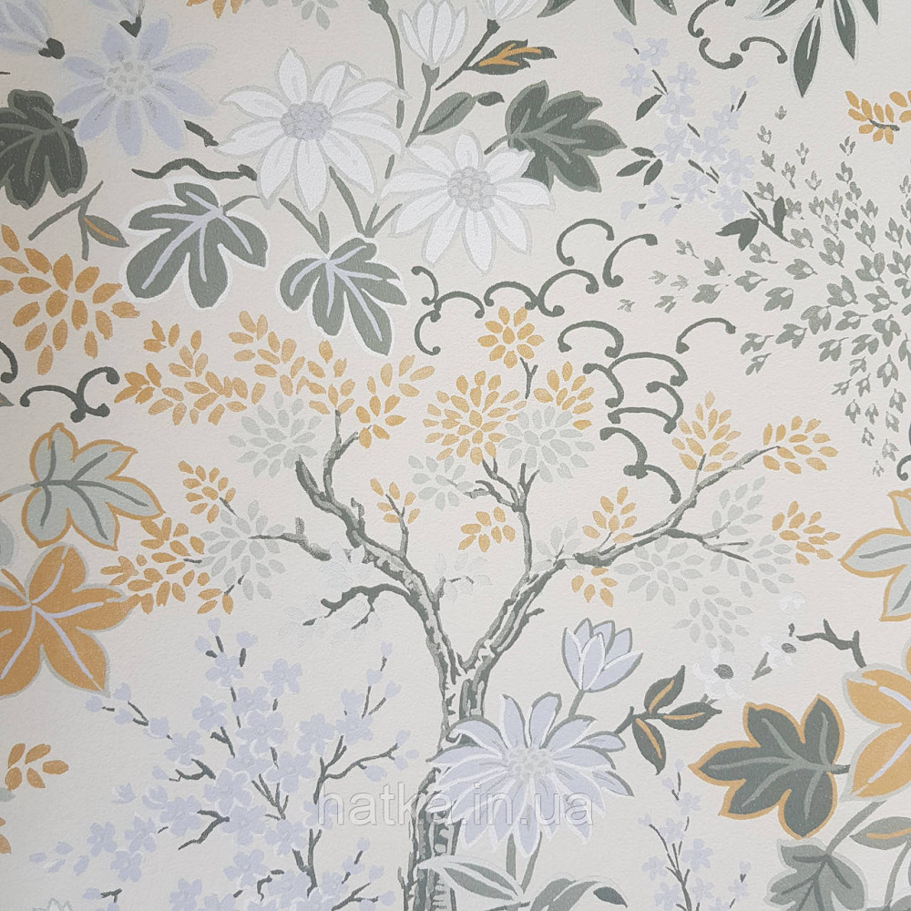 Обои флизелиновые эко Rasch Salisbury 0.53х10 цветы полевые листья желтые белые серые на желтом Киев - изображение 2