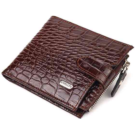 Горизонтальний чоловічий гаманець із натуральної фактурної шкіри CANPELLINI 21503 Коричневий Київ