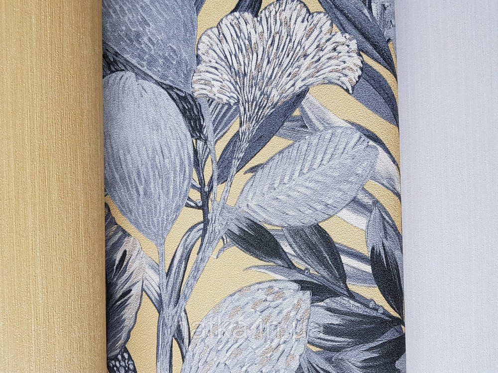 Шпалери метрові вініл на флізелін дизайнерські Erismann Elle Decoration 2 квіти листя сірі золото на жовтому Київ - фото 2