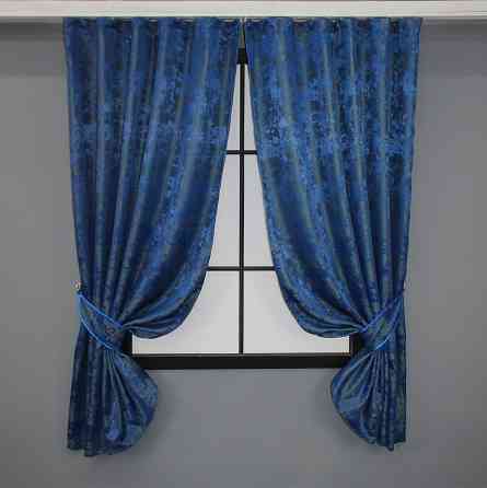 Комплект коротких штор VR-Textil Жакард Sultan XO № 1149ш Синій 130х170 см 2 шт (35-0114) Київ