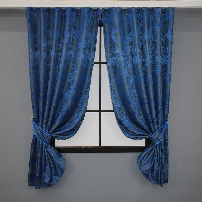 Комплект коротких штор VR-Textil Жакард Sultan XO № 1149ш Синій 130х170 см 2 шт (35-0114) Київ - фото 1