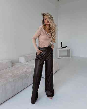 Женские базовые брюки на высокой посадке из эко-кожи Шоколад, 44/46 Одесса