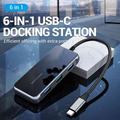 Концентратор Vention USB 3.1 Type-C to HDMI 4K60Hz/USB 3.0х3/RJ45/PD 87W 6-in-1 Mirrored Surface (TFFHB) Вінниця