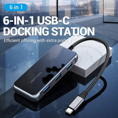 Концентратор Vention USB 3.1 Type-C to HDMI 4K60Hz/USB 3.0х3/RJ45/PD 87W 6-in-1 Mirrored Surface (TFFHB) Вінниця - фото 4