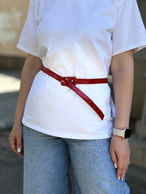 Ремінець лакований вузький "Milano" Червоний Київ - фото 1