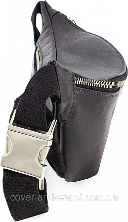 Чёрная сумка бананка на пояс среднего размера из итальянской кожи Grande Pelle 741610 Киев - изображение 9