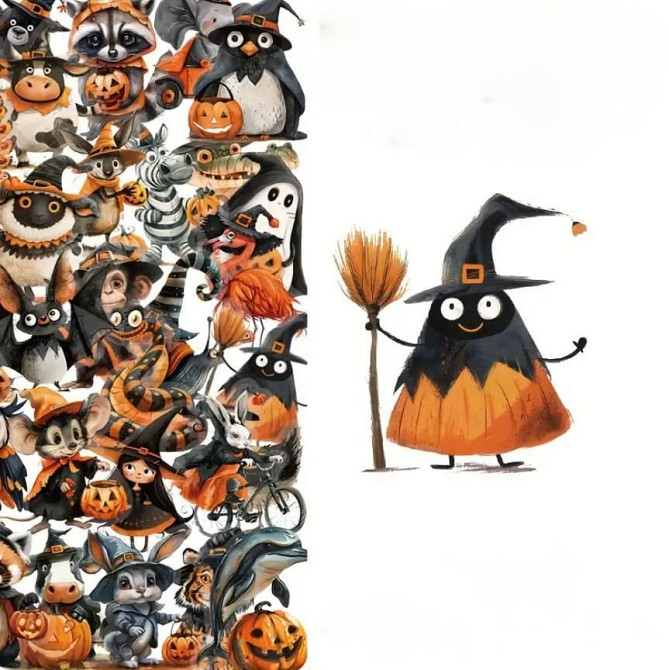 Наклейки на Хелловін 50 шт | Вінілові стікери “Тварини та відьмочка” водостійкі Київ - фото 1