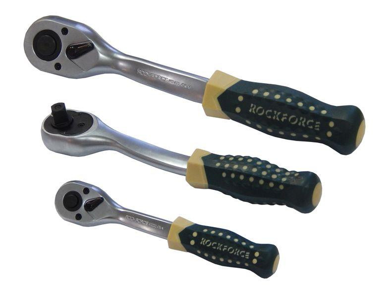 Трещотка реверсивная усиленная изогнутая с резиновой ручкой 3/8