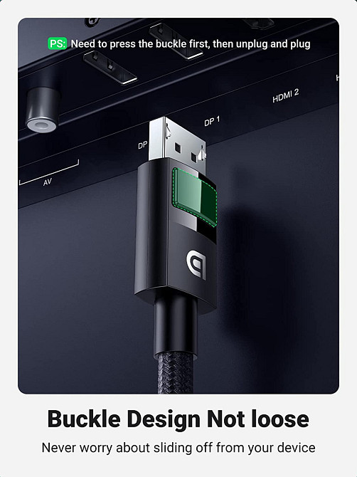 Мультимедійний Display Port кабель V1.4 Ugreen DP114 8K@60Hz 4K@144Hz 80391 (Чорний, 1.5м) Николаев - изображение 8